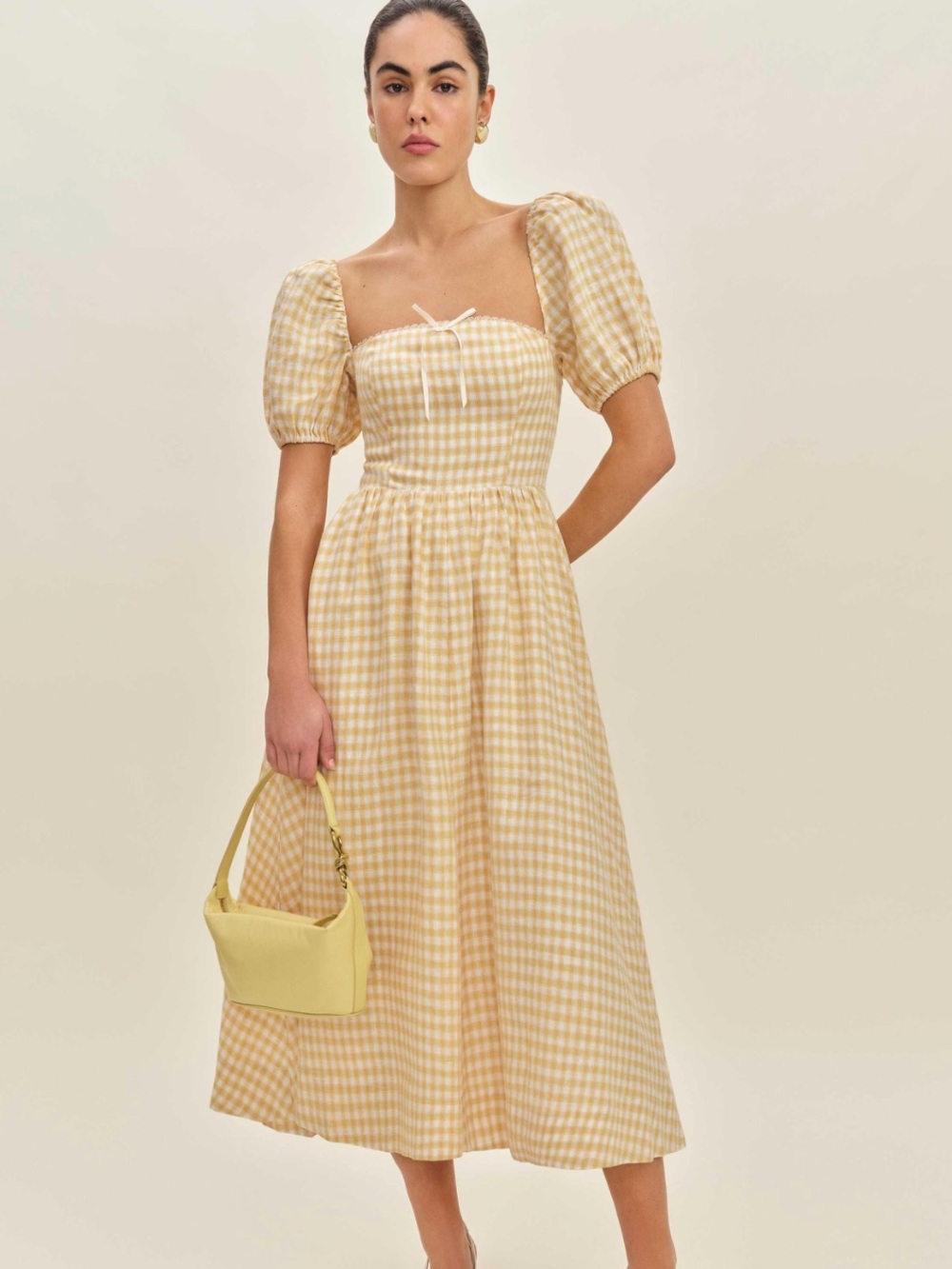 LIKE NEW REFORMATION Marella Linen Dress, Sunshine Check, size 2